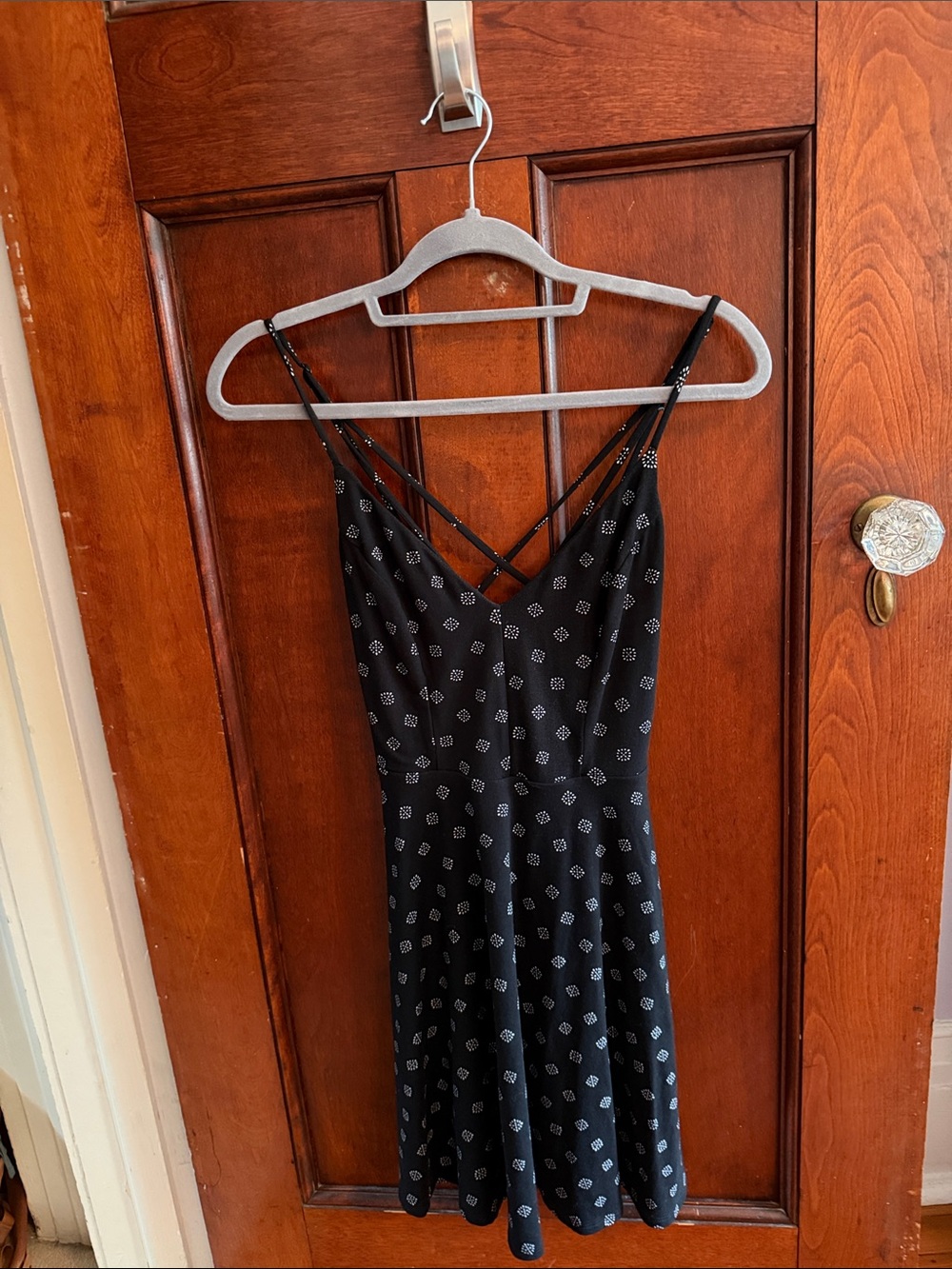 nine britton Black Mini Dress with White Geometric Print